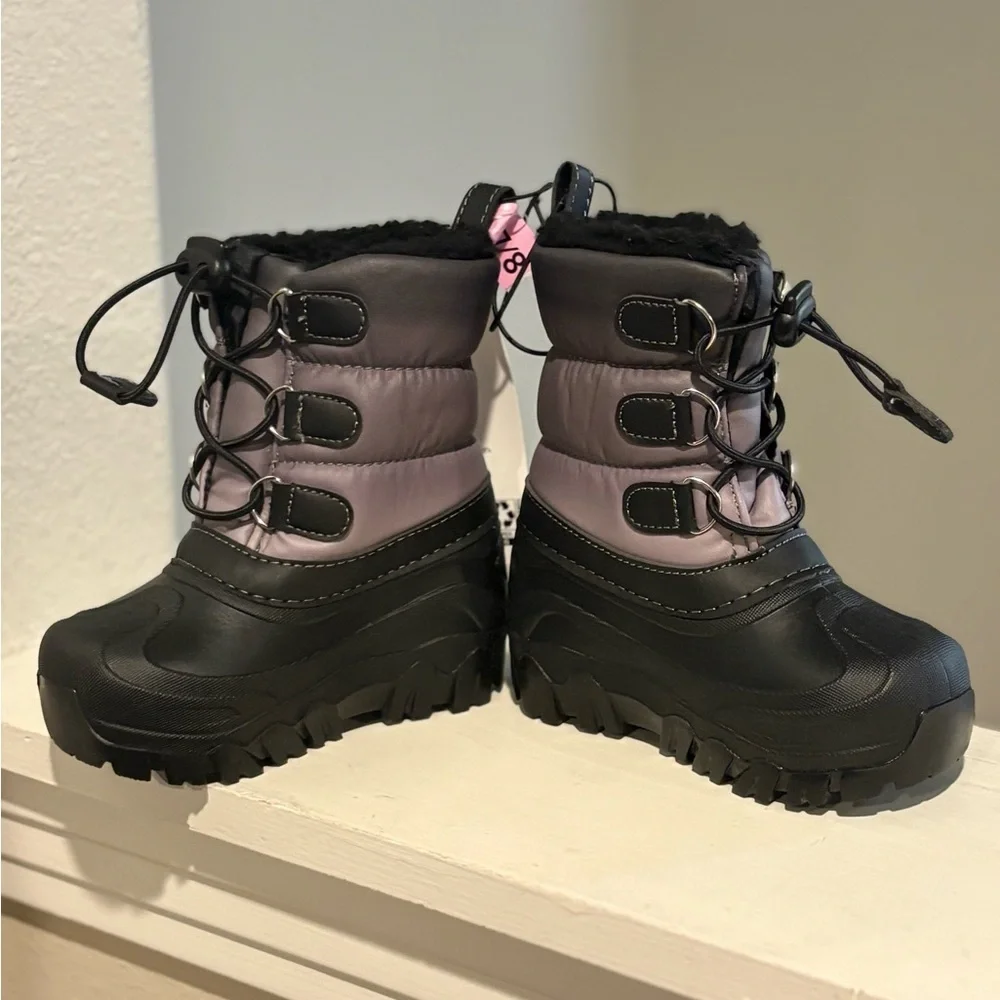 NWT Member's Mark Youth Kids Snow Boots, Size 7/8 Black Silver